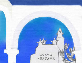 希臘小島 米克諾斯 Mykonos 深藍的愛琴海、淺藍的天空、教堂的藍色圓頂