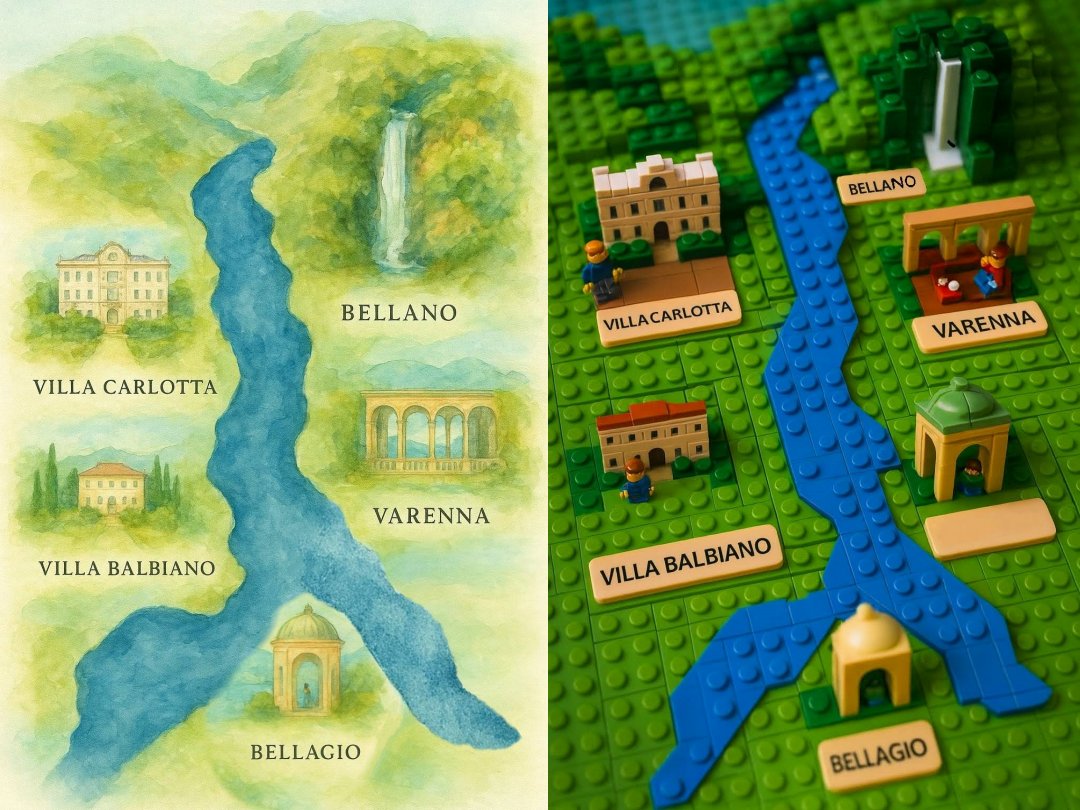 北義大利 多洛米蒂和浪漫湖區之旅 Gemini 生成行程圖。插畫/模型/樂高/紙雕/拼布/立體書版 - 第10張圖 北義大利 多洛米蒂和浪漫湖區之旅 Gemini 生成行程圖。插畫/模型/樂高/紙雕/拼布/立體書版