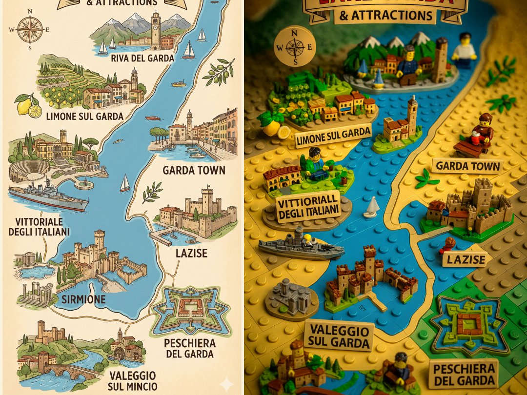 北義大利 多洛米蒂和浪漫湖區之旅 Gemini 生成行程圖。插畫/模型/樂高/紙雕/拼布/立體書版 - 第9張圖 北義大利 多洛米蒂和浪漫湖區之旅 Gemini 生成行程圖。插畫/模型/樂高/紙雕/拼布/立體書版